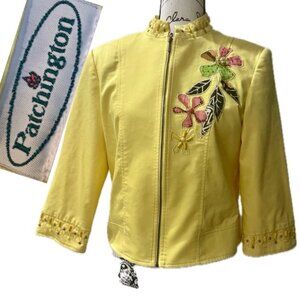 VINTAGE PATCHNGTON YELLOW EMBROIDERED ZIPPED BLAZER JACKET SIZE SMALL